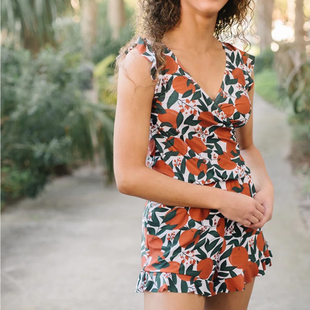 Honey Mark Orange Blossoms Ginger Swim Romper 2xl swimsuit
